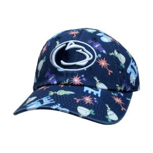 navy newborn baseball hat, embroidered Penn State Athletic Logo, space critters